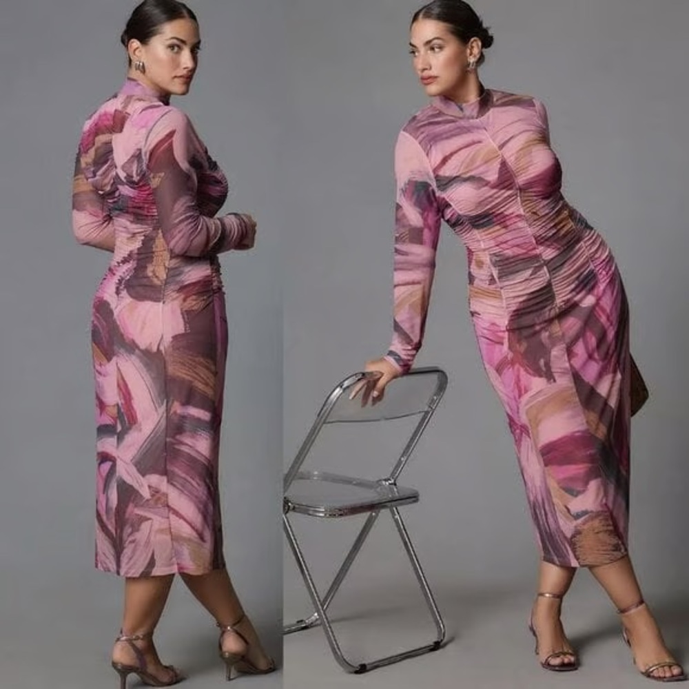 Anthropologie Pink and Brown Midi Dress